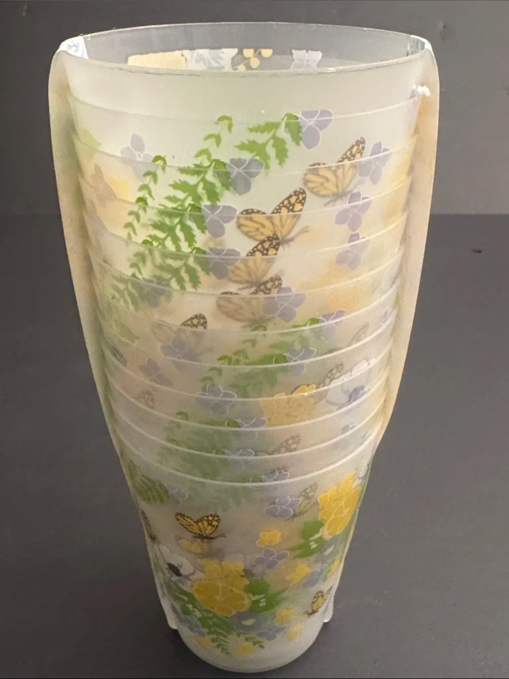 12pc SHABBY CHIC Citrus/Butterfly Floral Reusable Plastic Cups - 16oz